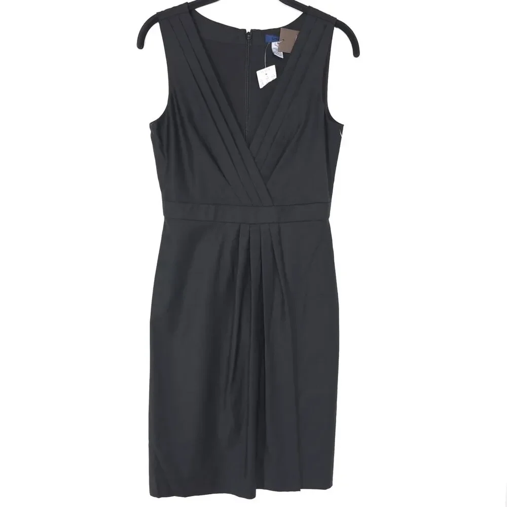 J. CREW Women's New Sheath Dress 0 Black Knee Length 100% Wool VNeck‎ Sleeveless